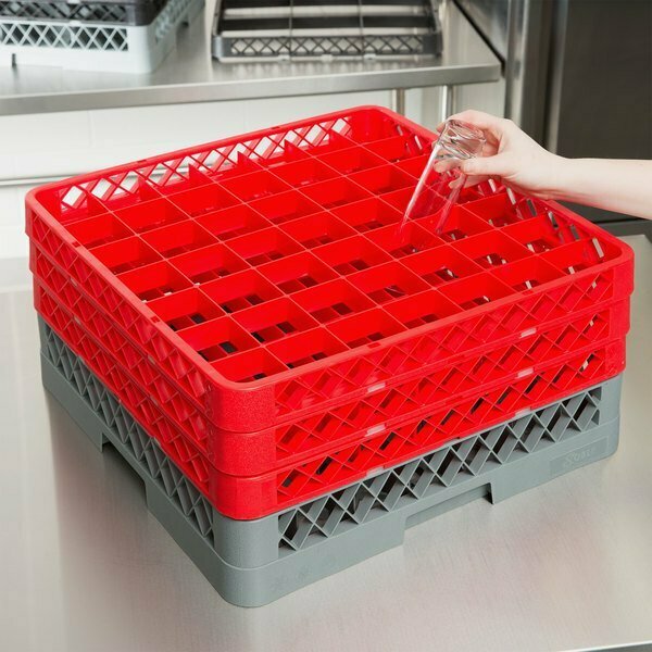 Noble Products 49-Compartment Gray Full-Size Glass Rack with 3 Red Extenders 274RK493